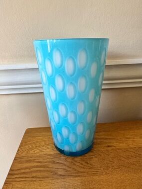 Crate & Barrel Serenade Vase Blue Cased Optic 10" x 5 7/8"